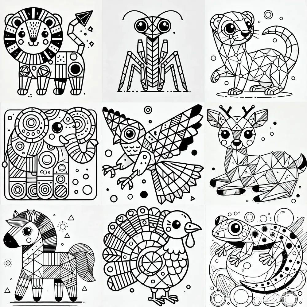 100geometricanimalscoloringprompts
