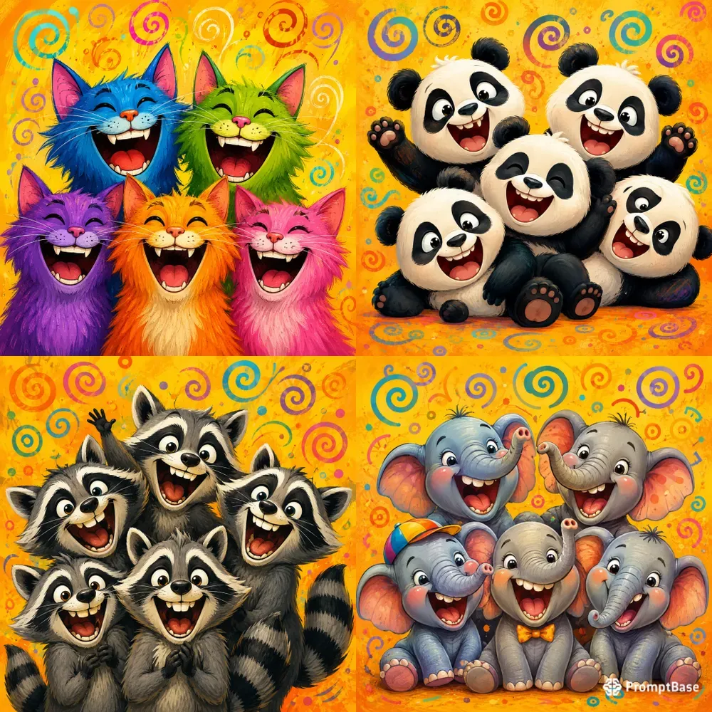 Whimsical Laughing Animal Groups