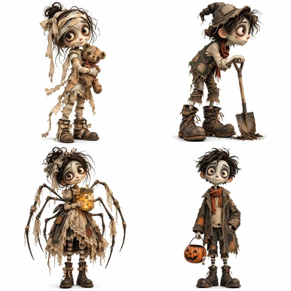 Whimsical Halloween Character Cliparts