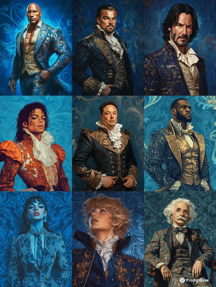 Celebrities Baroque Style Portraits Midjourney Prompt | PromptBase