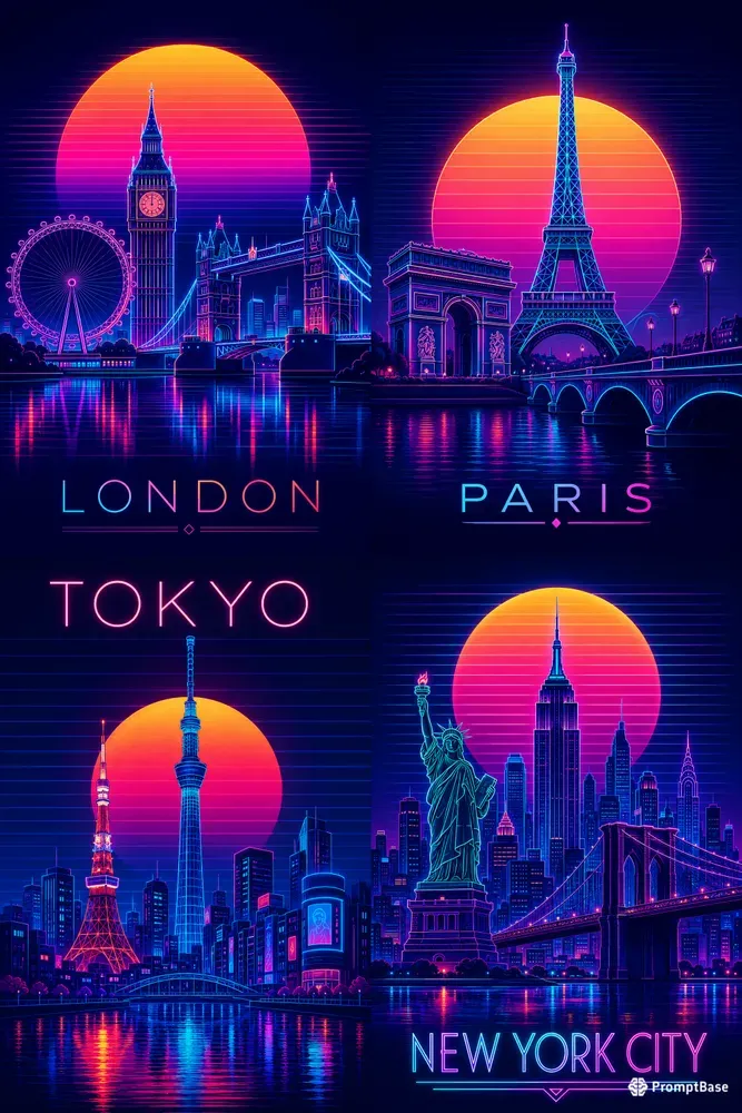 Neon City Travel Posters