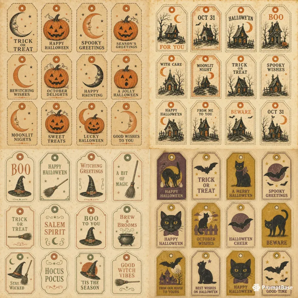 Vintage Halloween Gift Tag Sheets