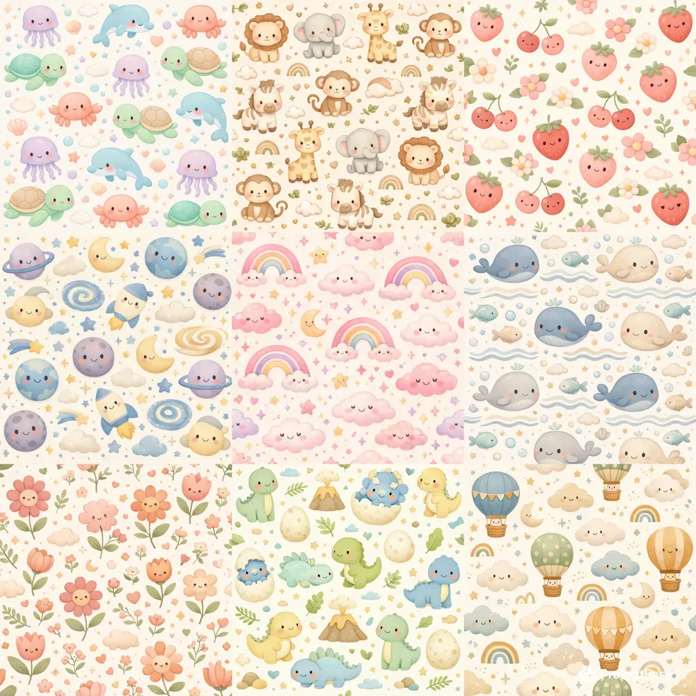 Boho Kawaii Baby Seamless Patterns