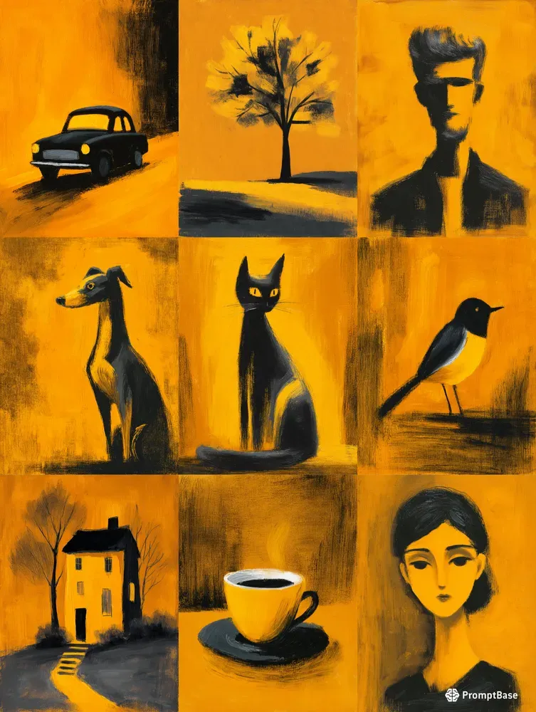 Mustard Black Gouache Art