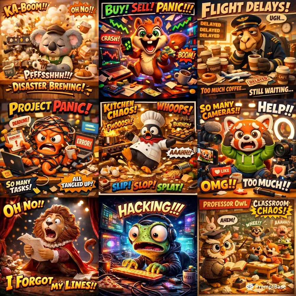 Chaotic Cute Animals In 3D Scenes