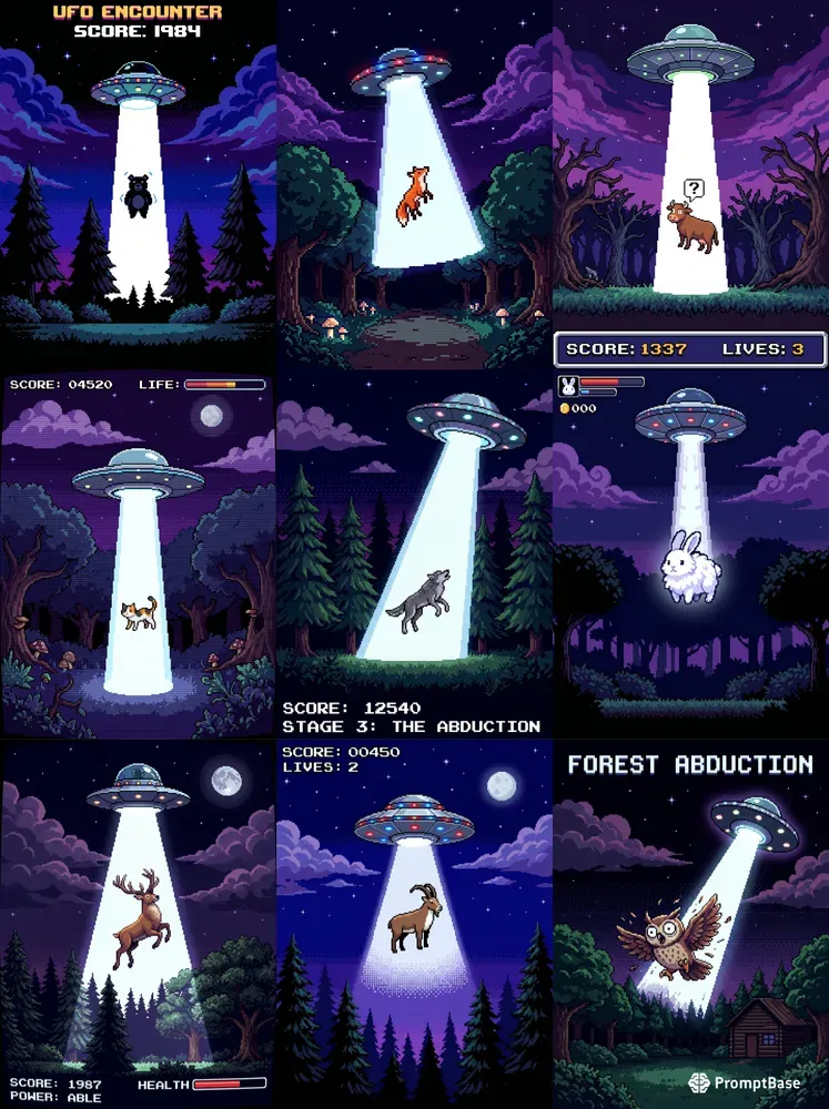 Retro 16bit Ufo Abduction Pixel Art