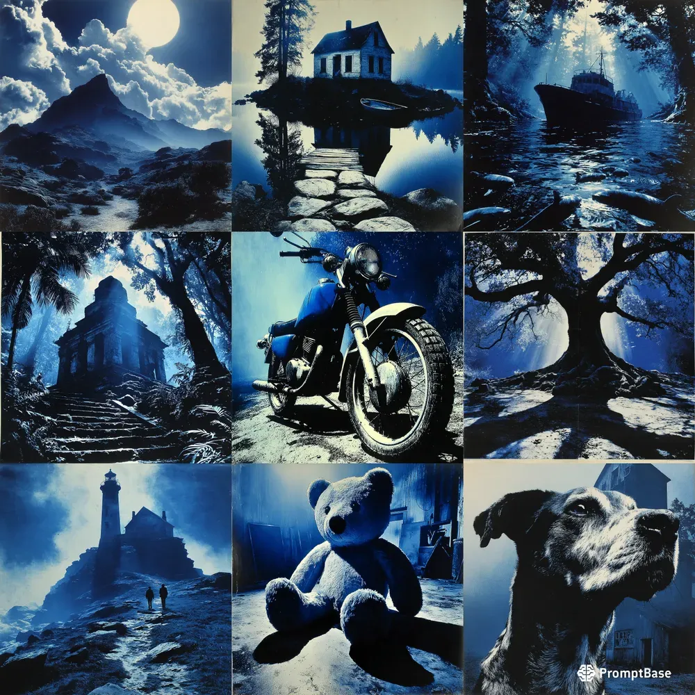 Illustrations Blue Cinematic Horror Retro