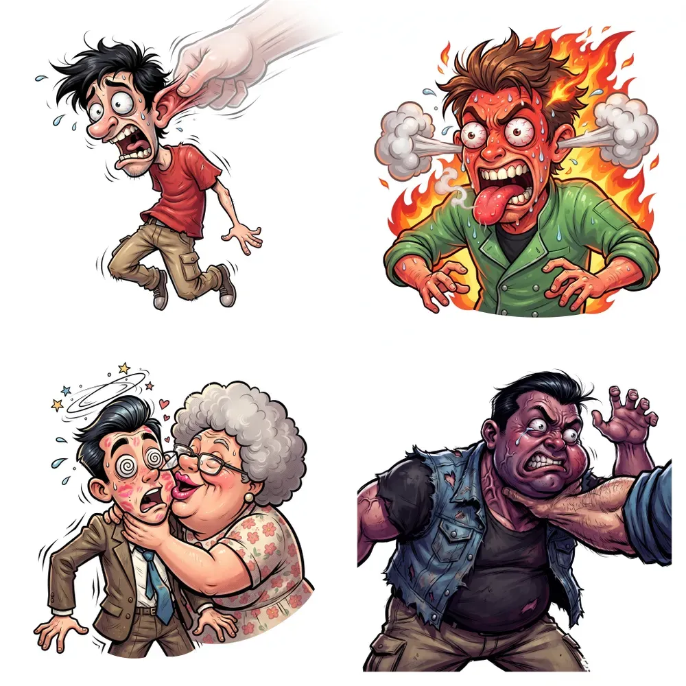 Cartoon Caricatures In Comedic Reactions