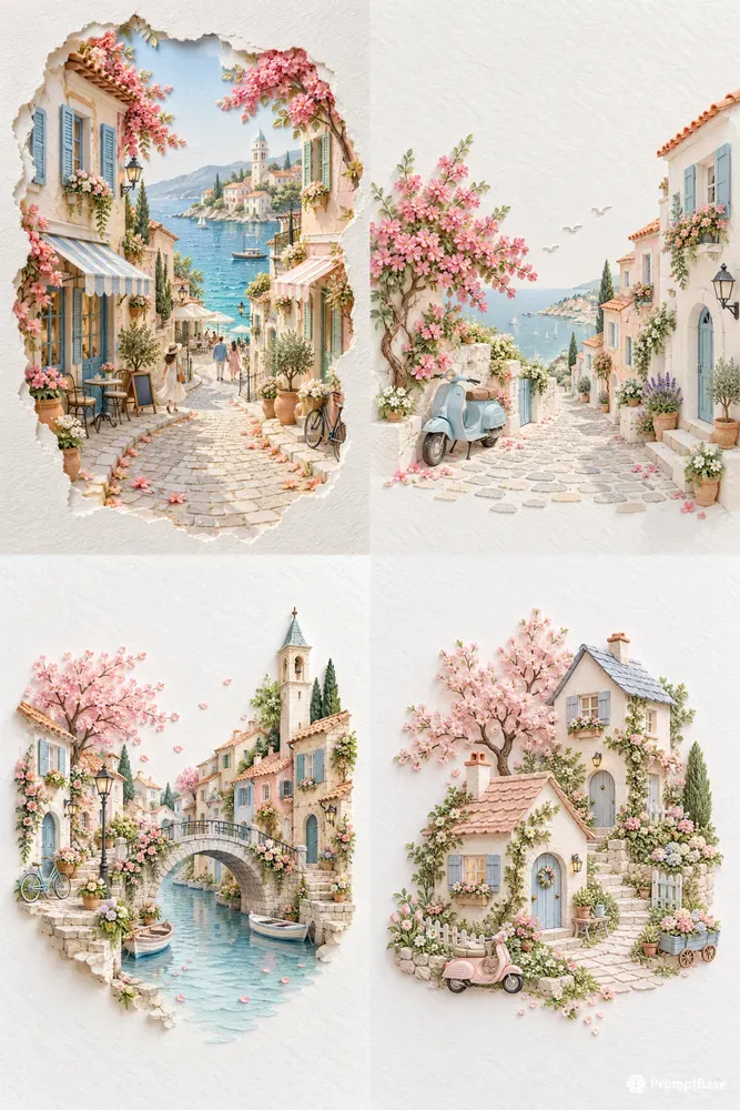 Pastel Paper Village Art