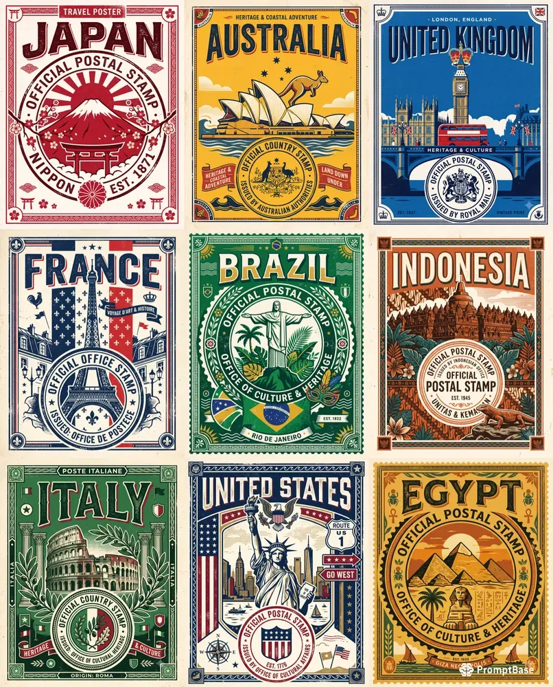 Iconic Country Office Stamp Posters