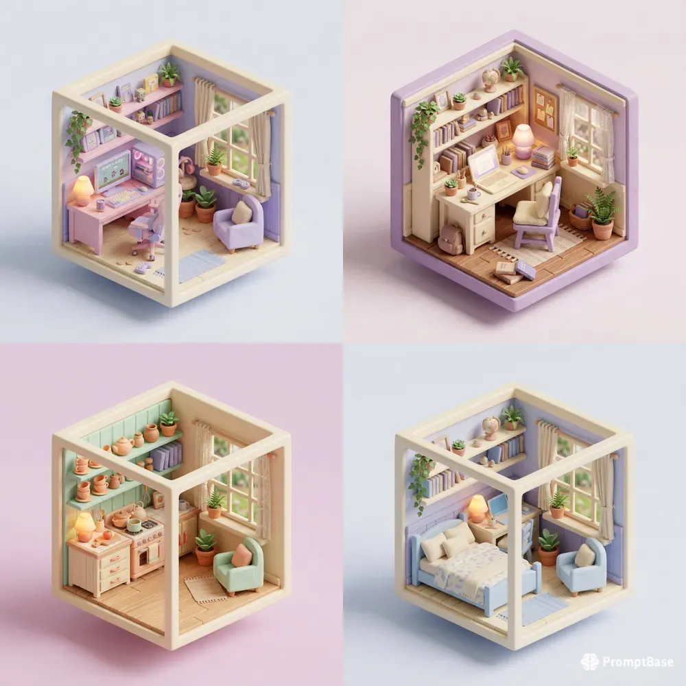 Cozy Isometric Mini Room 3D Art