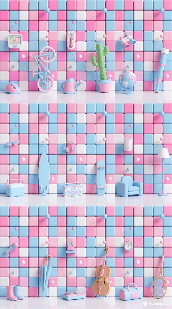 3D Pastel Grid Wall Visual Templates