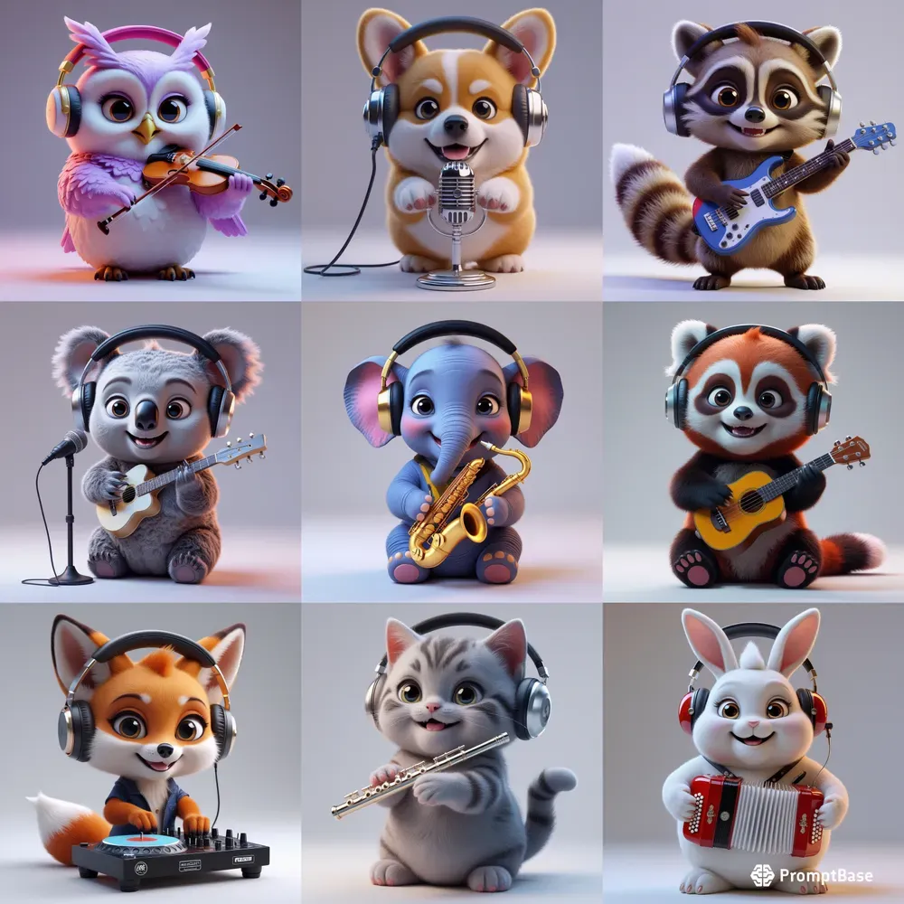 3D Cute Musical Animals Studio Editions