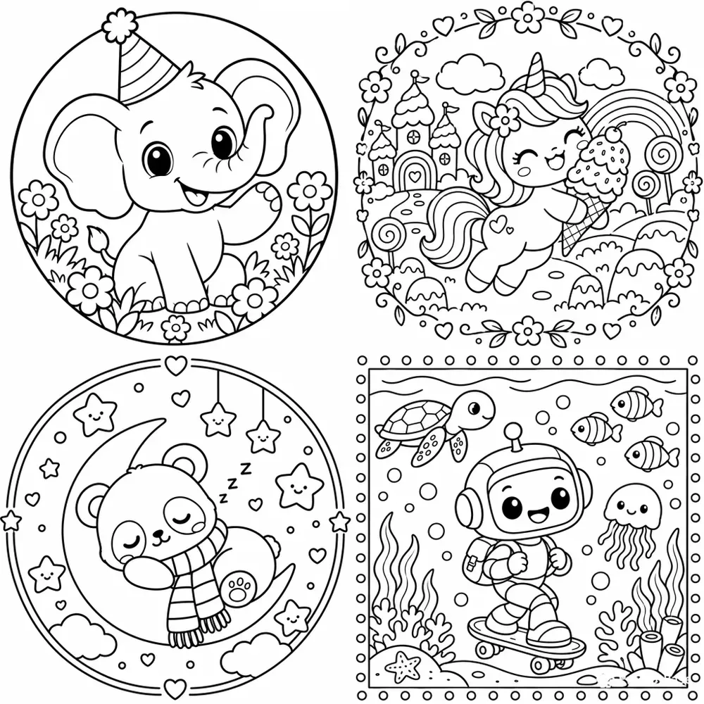 Cute Coloring Book Line Art