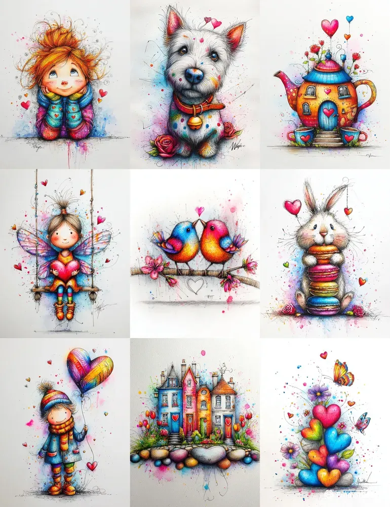 Rainbow Valentine Watercolor Clipart