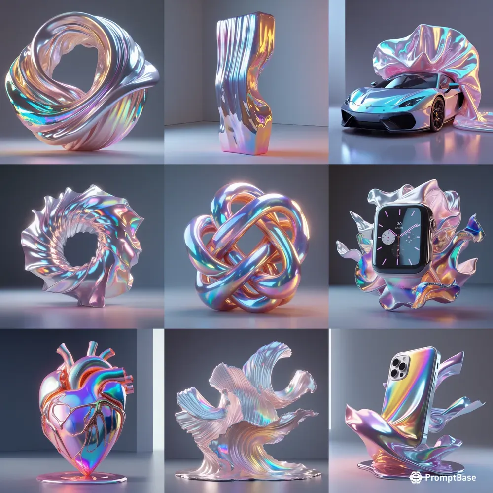 3D Iridescent Liquid Silk Sculptures