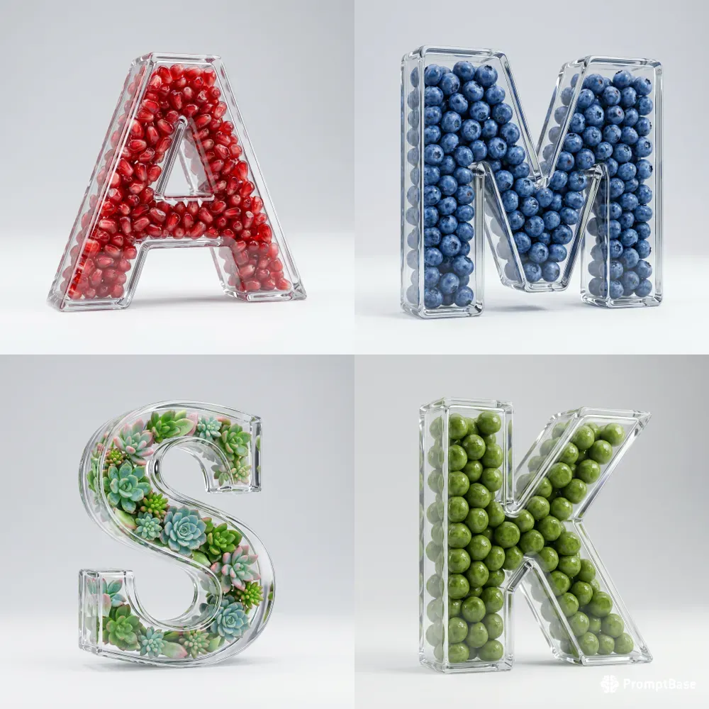 3D Glass Filled Letter Typography
