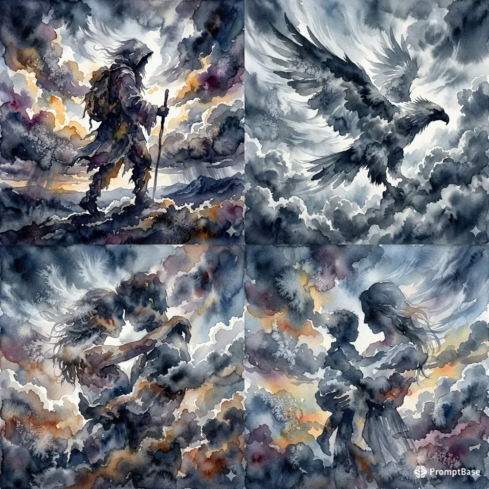Celestial Cloud Silhouette Watercolors