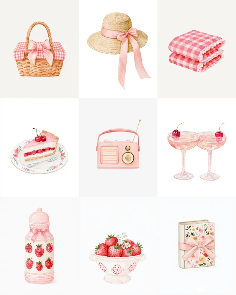 Coquette Picnic Watercolor Clipart
