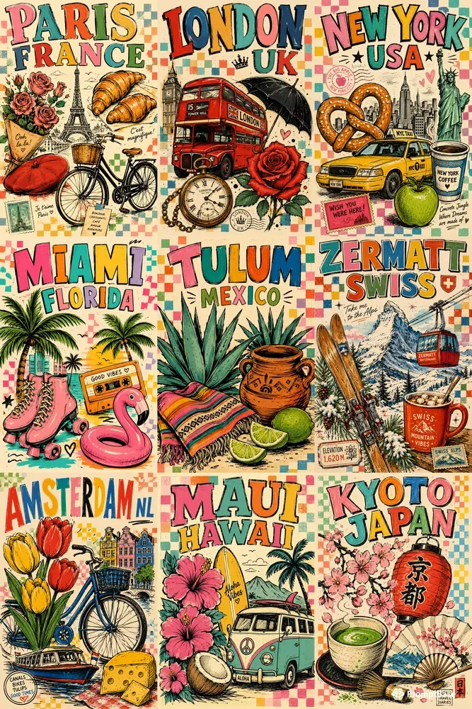Retro Hand Drawn Travel Posters
