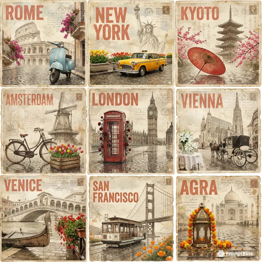 Vintage Travel Collage Art