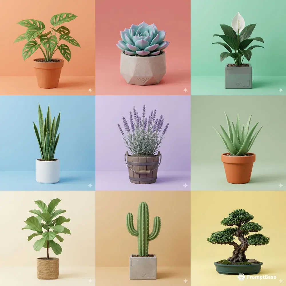 Minimalist 3D Clay Potted Plants