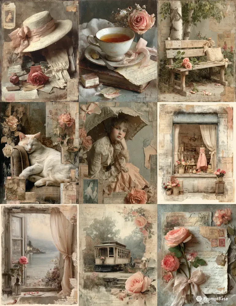 Victorian Vintage Rose Collage Papers