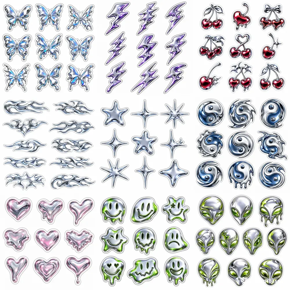 Y2k Chrome Sticker Sheet Packs