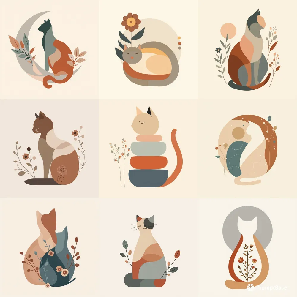 Abstract Boho Cat Art Builders