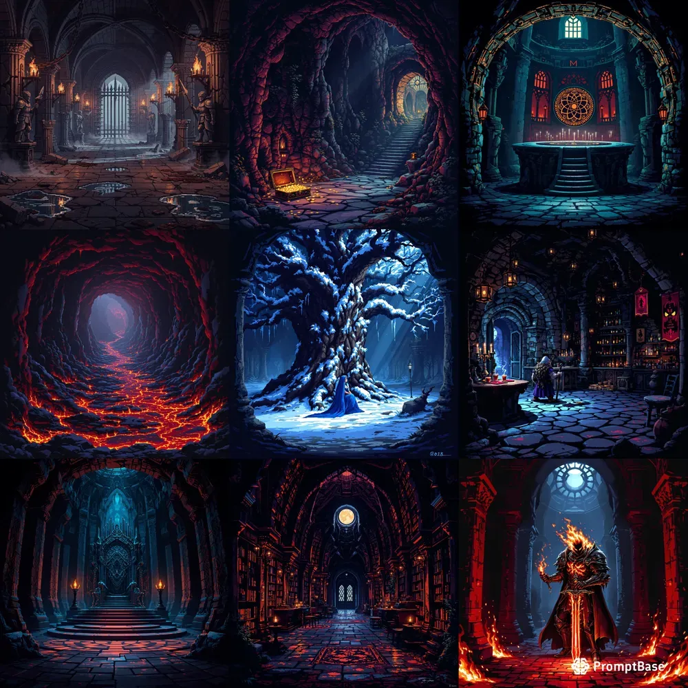 Pixel Art Dark Fantasy Scenes RPG Games