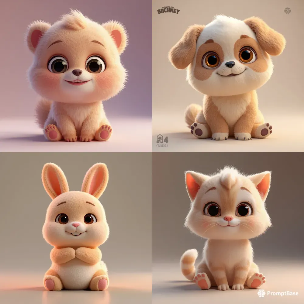 3D Cute Fluffy Cartoon Animals