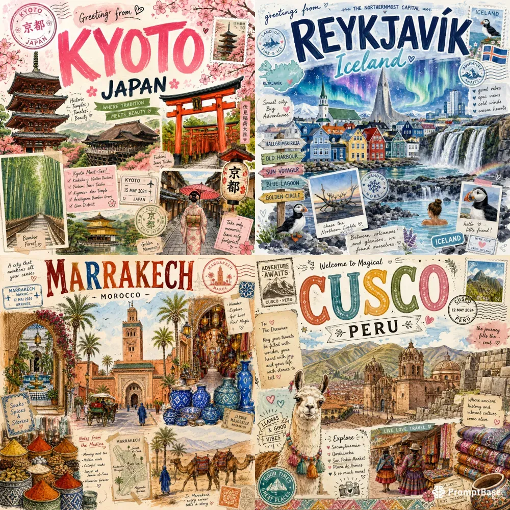 Whimsical Travel Sketch Poster Pack Art