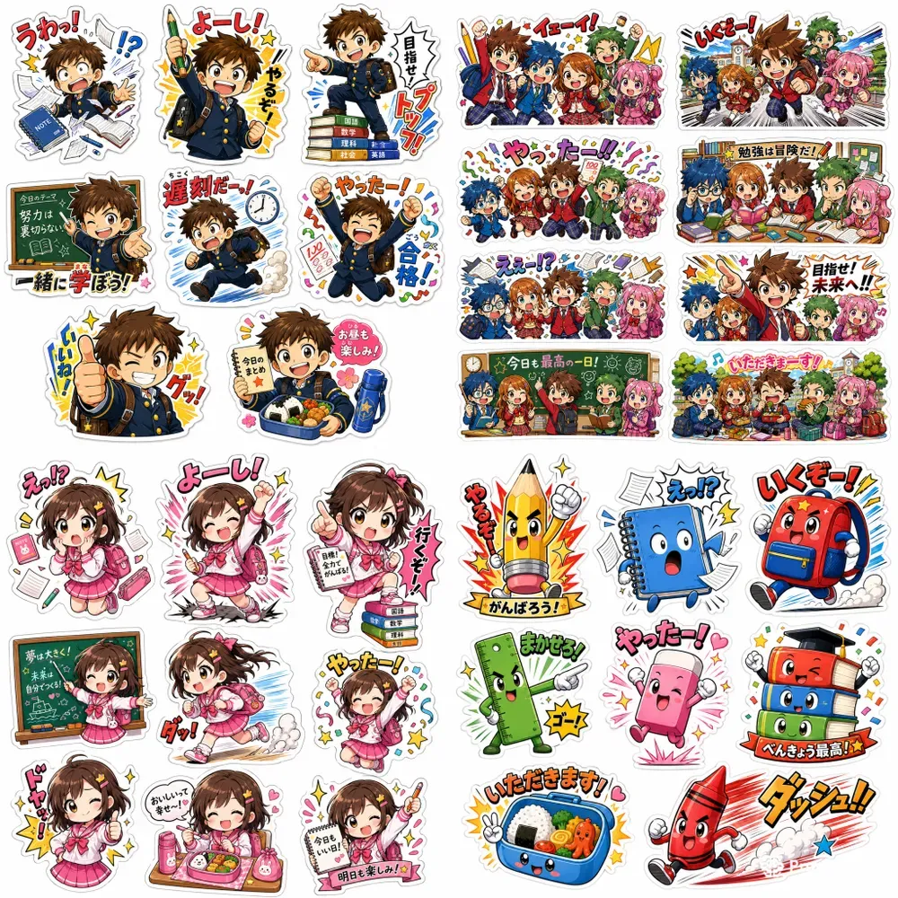 Kawaii Anime School Sticker Sheets Png