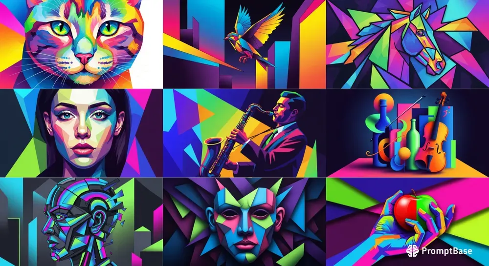 Modern Cubist Neon Abstractions