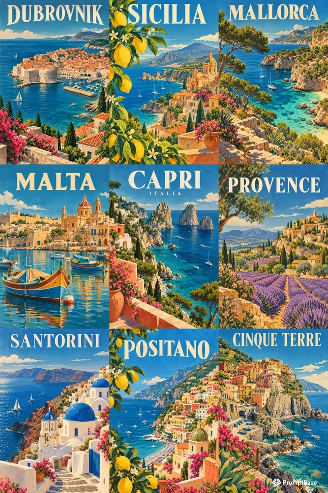 Vintage Mediterranean Travel Poster Art