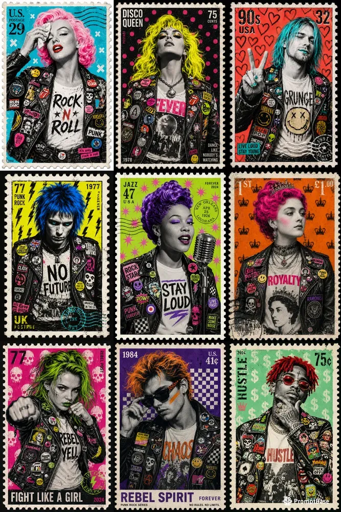 Punk Pop Art Stamp Portraits