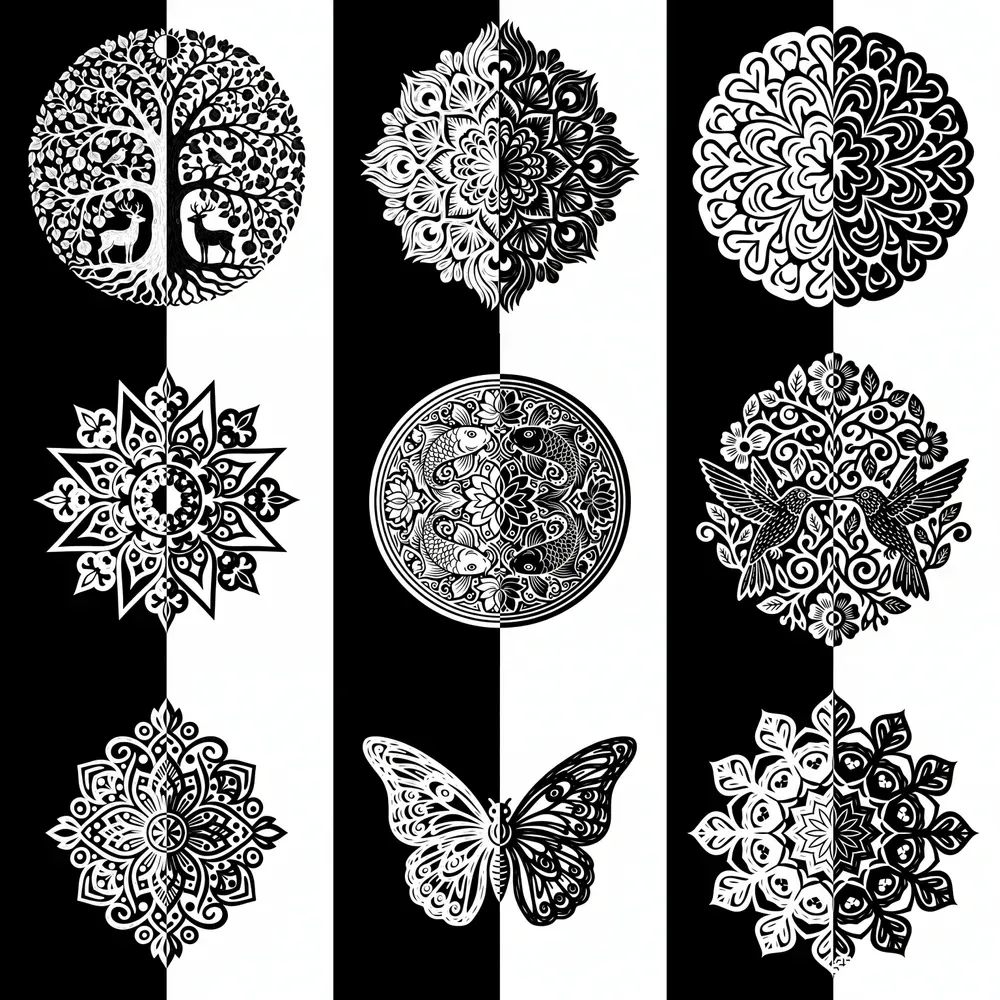 Split Mandala Monochrome Coloring Pages