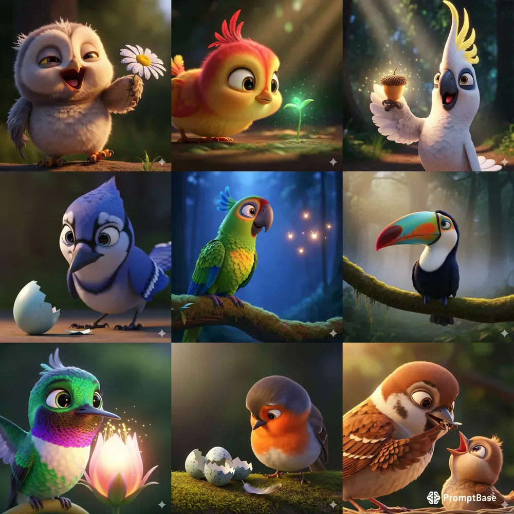 Emotive 3D Bird Character Scenes