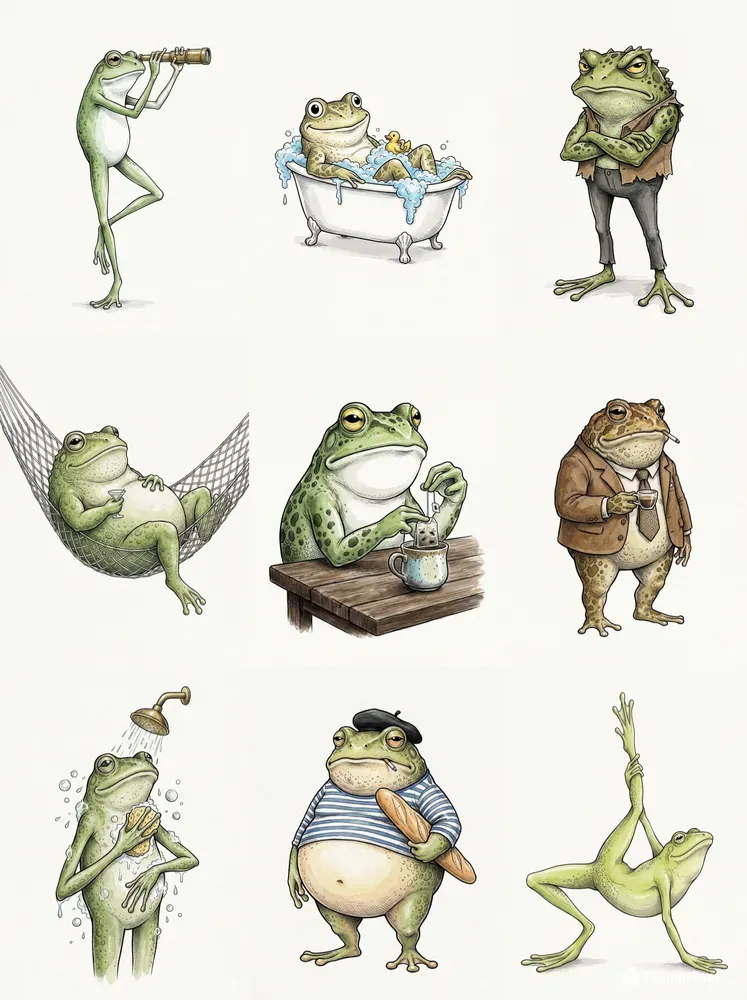 Quirky Frog Watercolor Illustrations