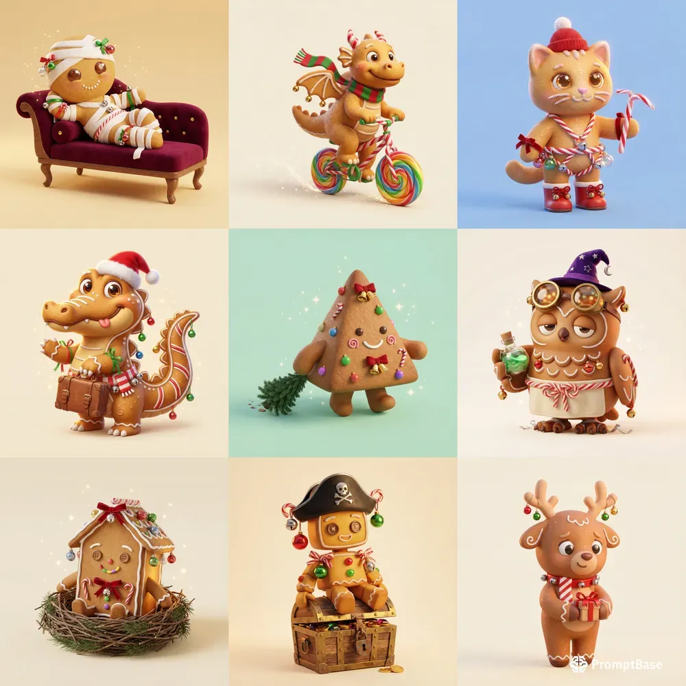 Whimsical 3D Gingerbread Characters