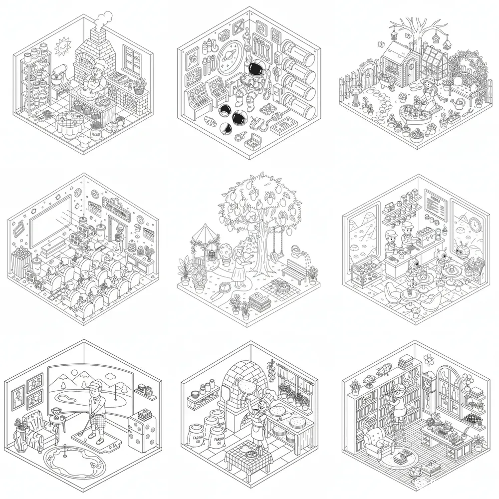 Custom 3D Isometric Coloring Pages