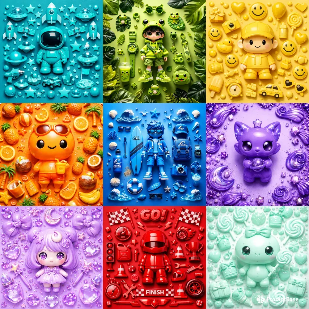 Vibrant Toy Flatlay Dreamscape Art