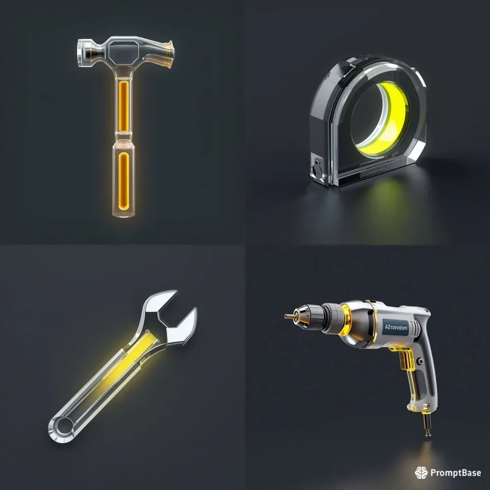 3D Glassmorphism Construction Icons
