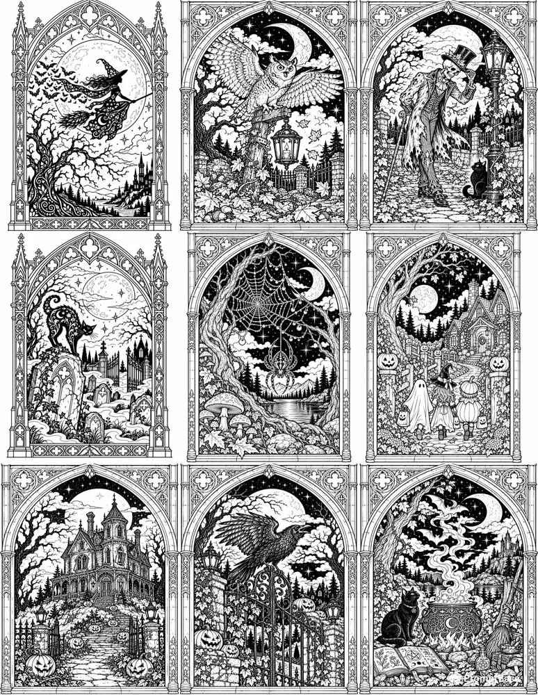 Gothic Arch Halloween Coloring Pages