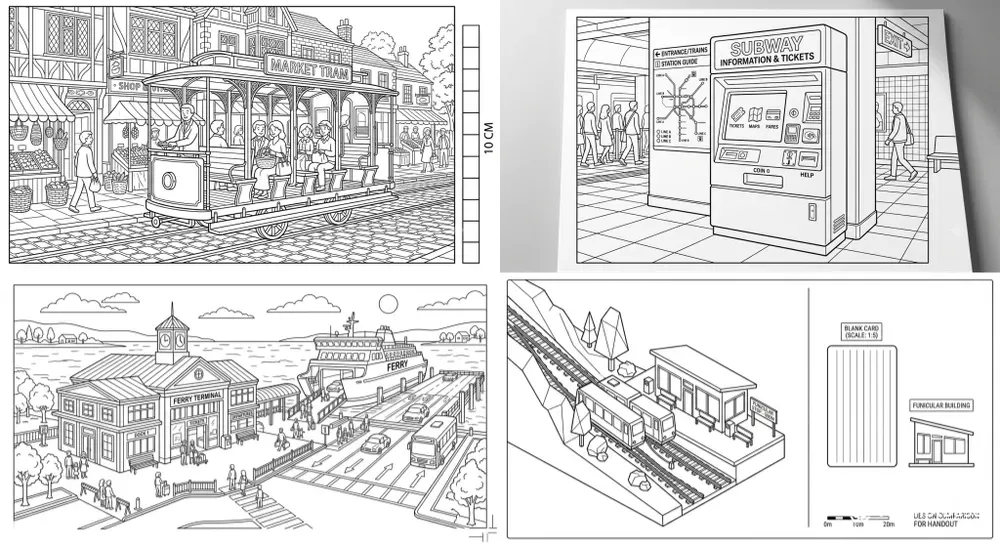 Urban Transit Coloring Scenes