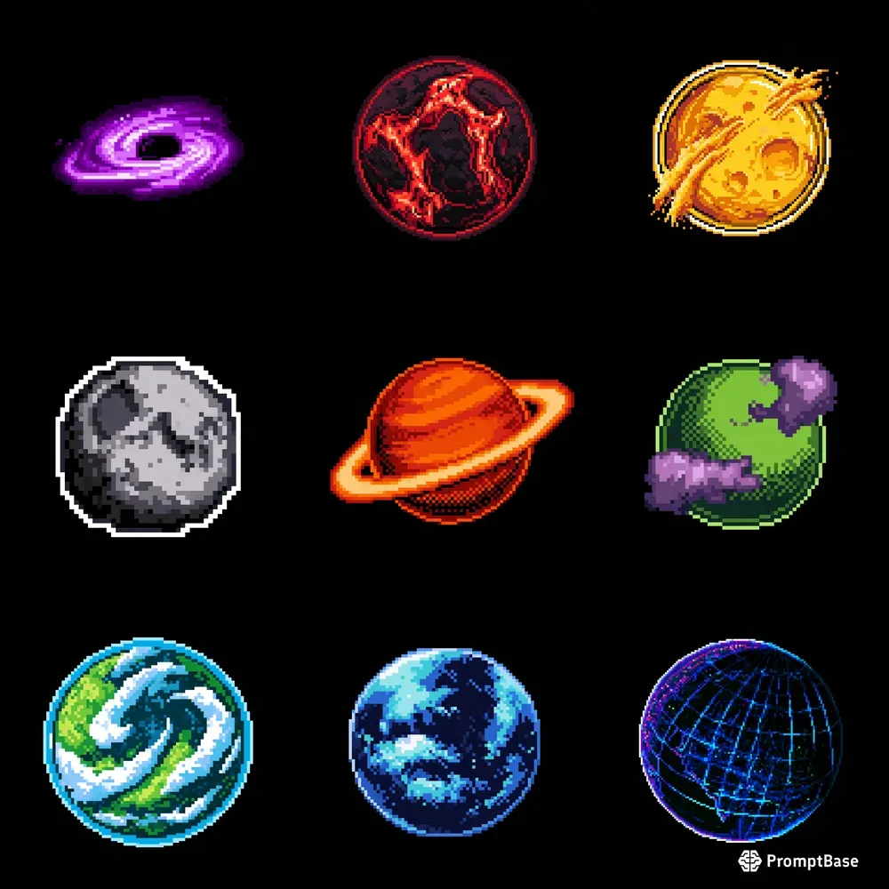 16bit Retro Scifi Planet Icons