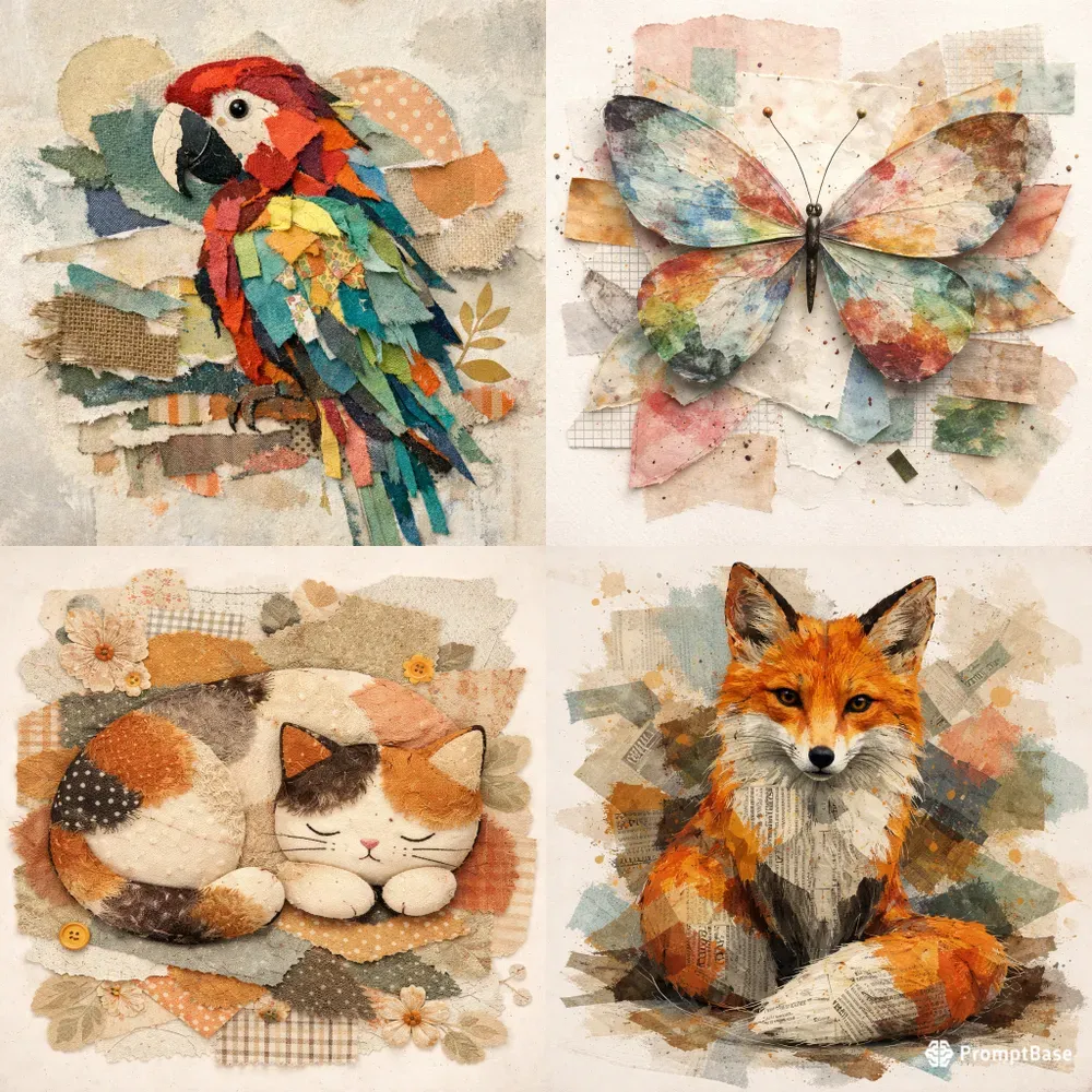 Mixed Media Collage Animals