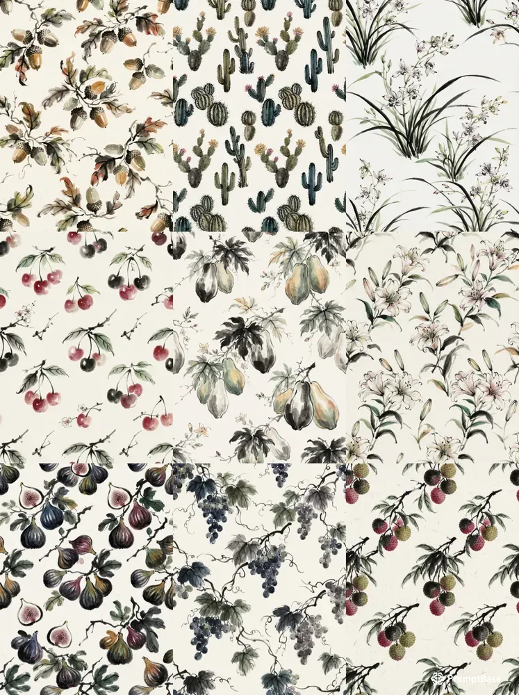 East Asian Ink Wash Seamless Patterns