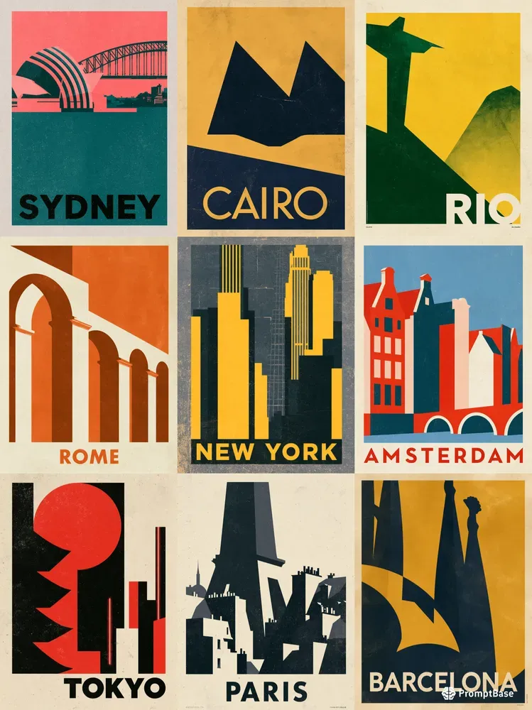 Bauhaus Minimalist Travel Posters