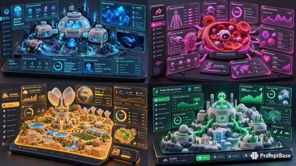 Futuristic Dashboard UI Dioramas